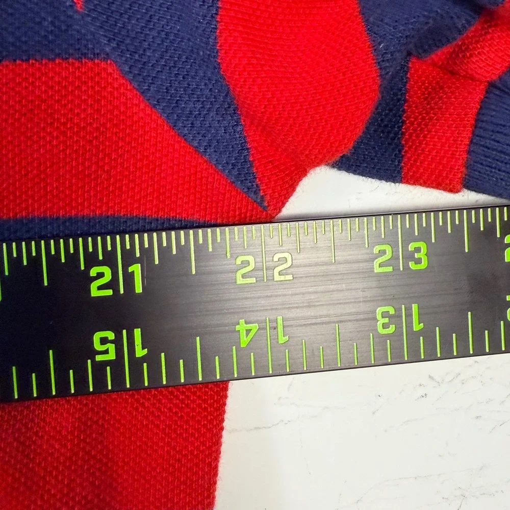 Vintage Polo Ralph Lauren Polo Shirt Mens M Red Blue Striped Cotton Short Sleeve